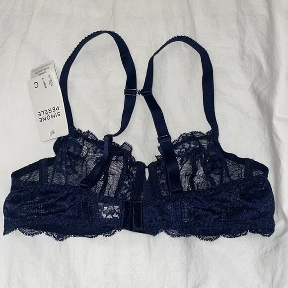 Simone Perele Demi Underwire Bra Blue Lace Size 36C Luxury Erotic Lingerie - Picture 6 of 7